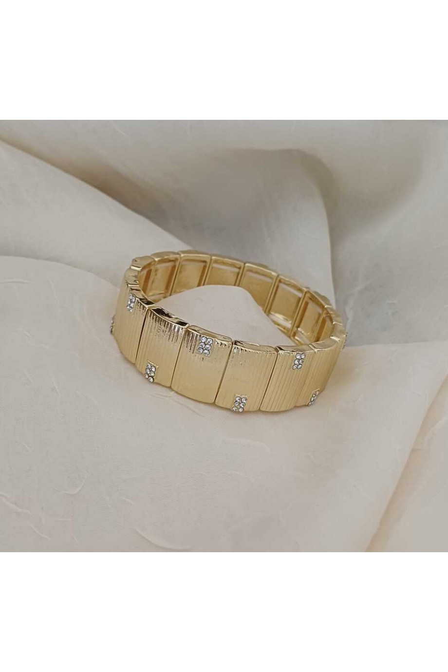 Kadın Bileklik Zirkon Taşlı Lastikli Gold