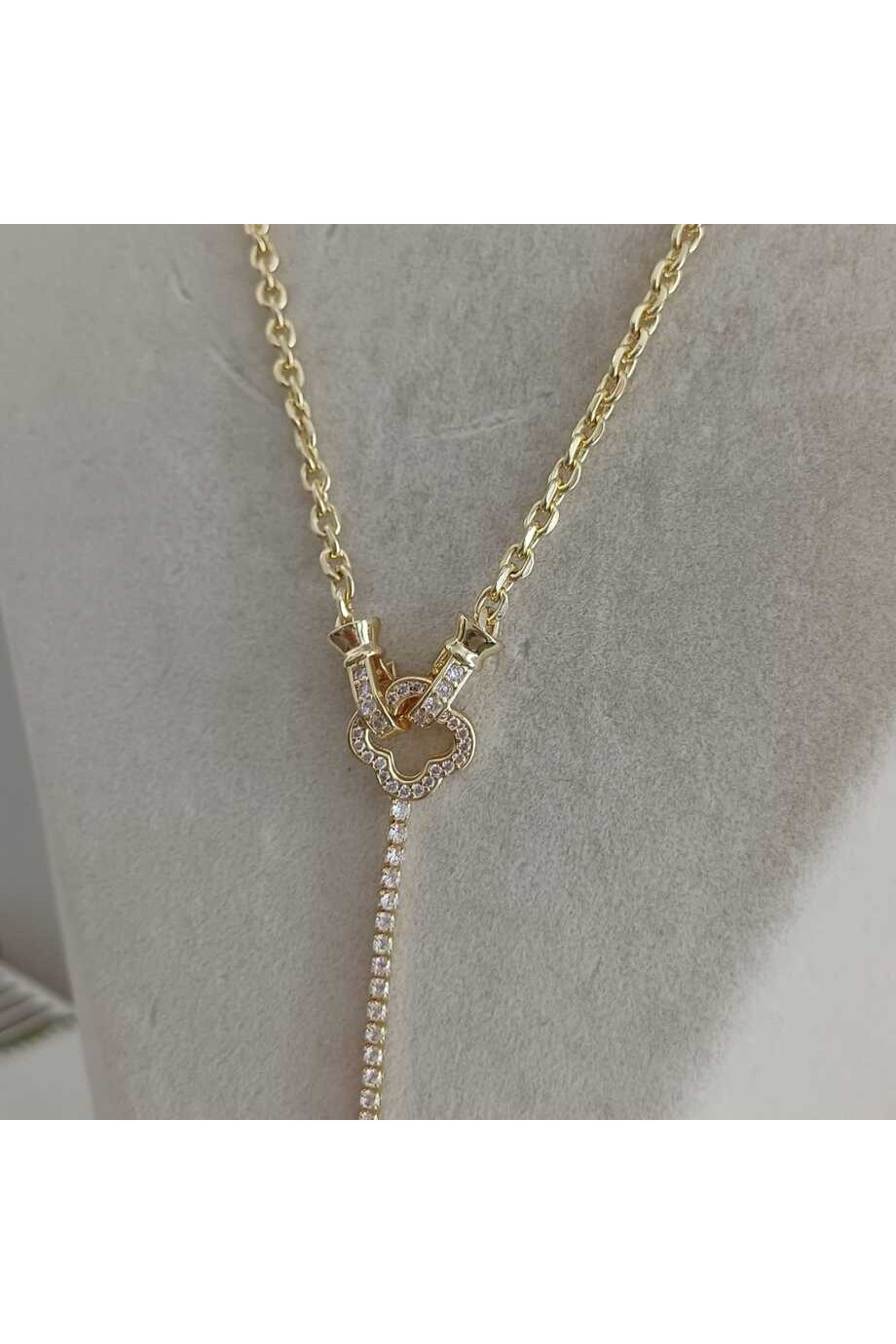 Zirkon Taşlı Gold Yonca ve Suyolu Temalı Kadın Y Kolye