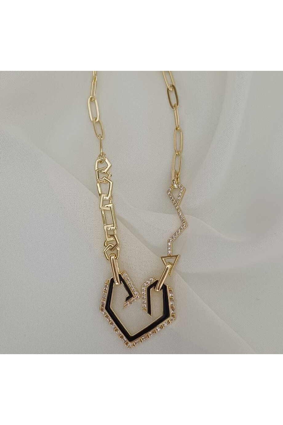 Kadın Kolye Tasarım Mineli Zirkon Taşlı Gold