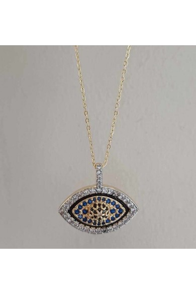 Göz Temalı Zirkon ve Safir Taşlı Kadın Kolye 