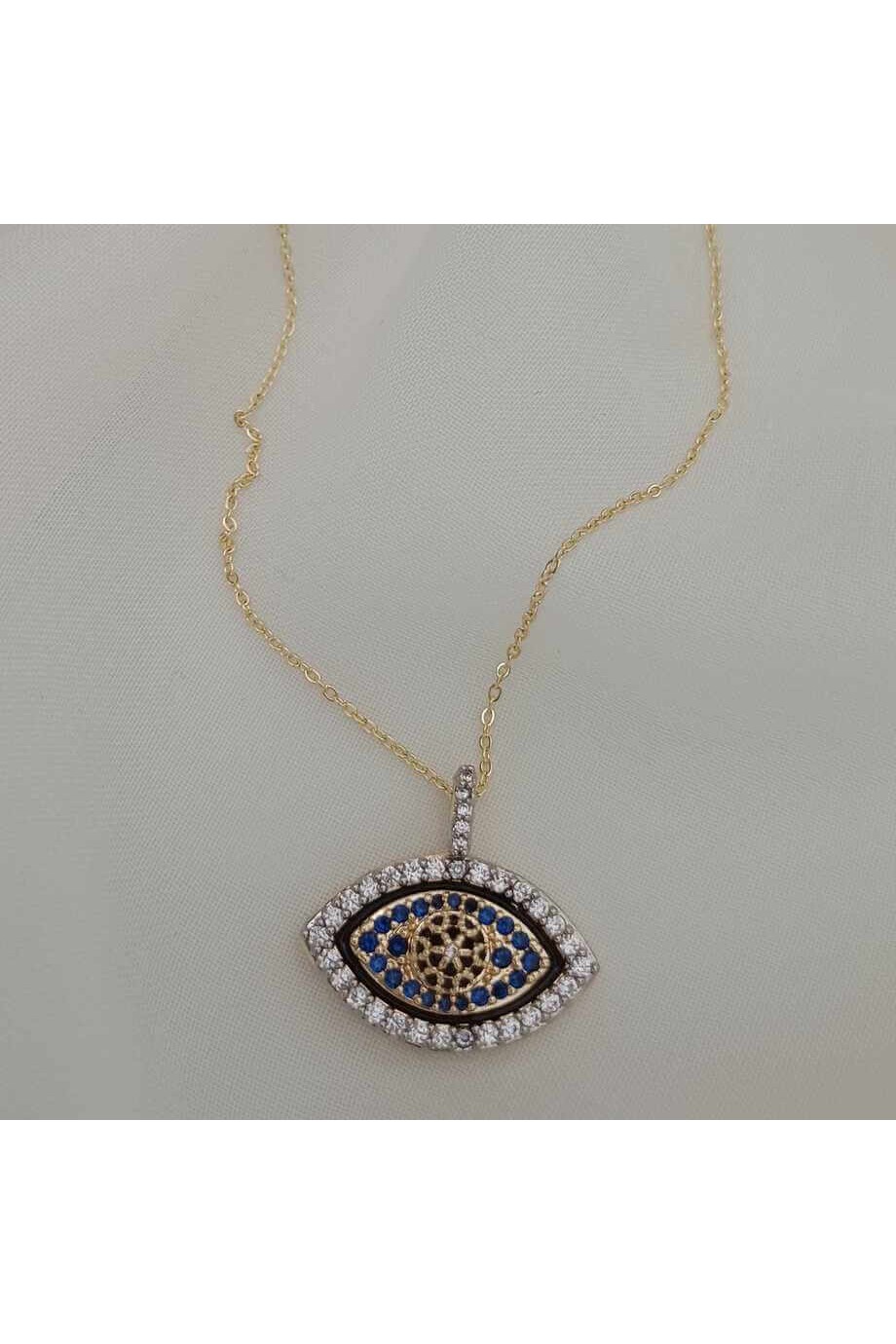 Göz Temalı Zirkon ve Safir Taşlı Kadın Kolye