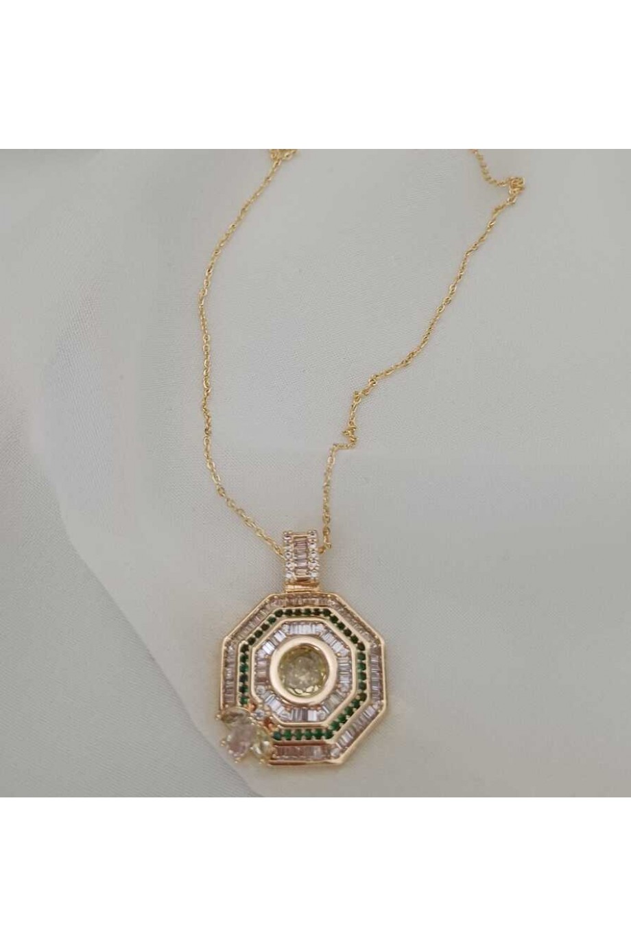 Sitrin,Yeşim ve Zirkon Taşlı Gold Kadın Kolye