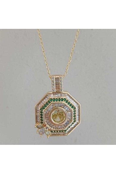 Sitrin, Yeşim ve Zirkon Taşlı Gold Kadın Kolye