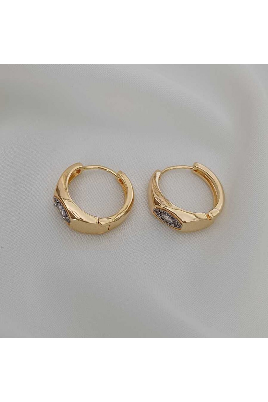 Kadın Küpe Halka Zirkon Taşlı Gold