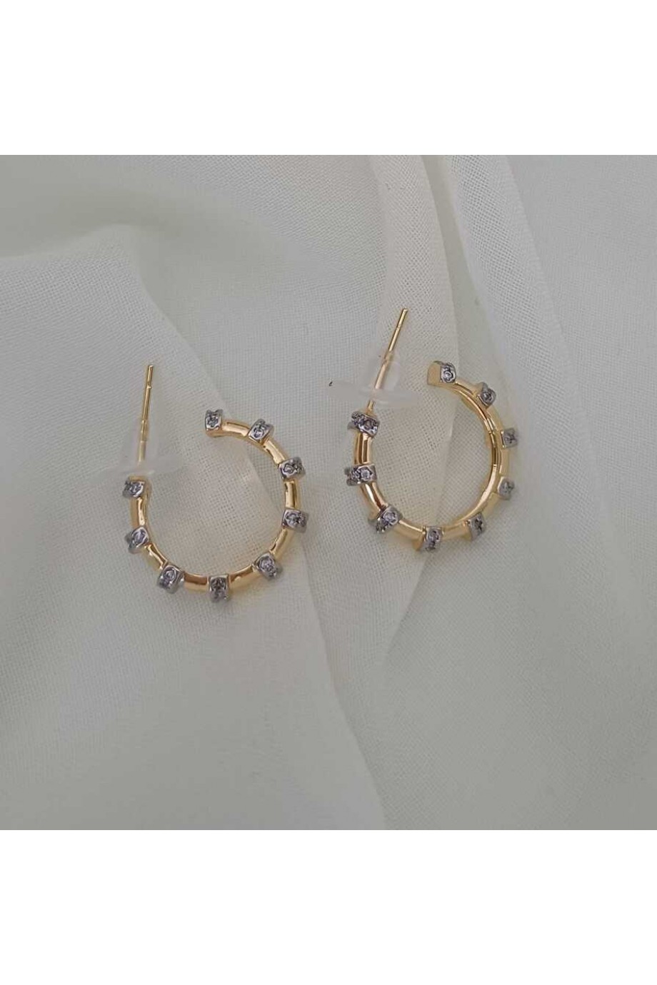 Halka Zirkon Taşlı Kadın Küpe Gold