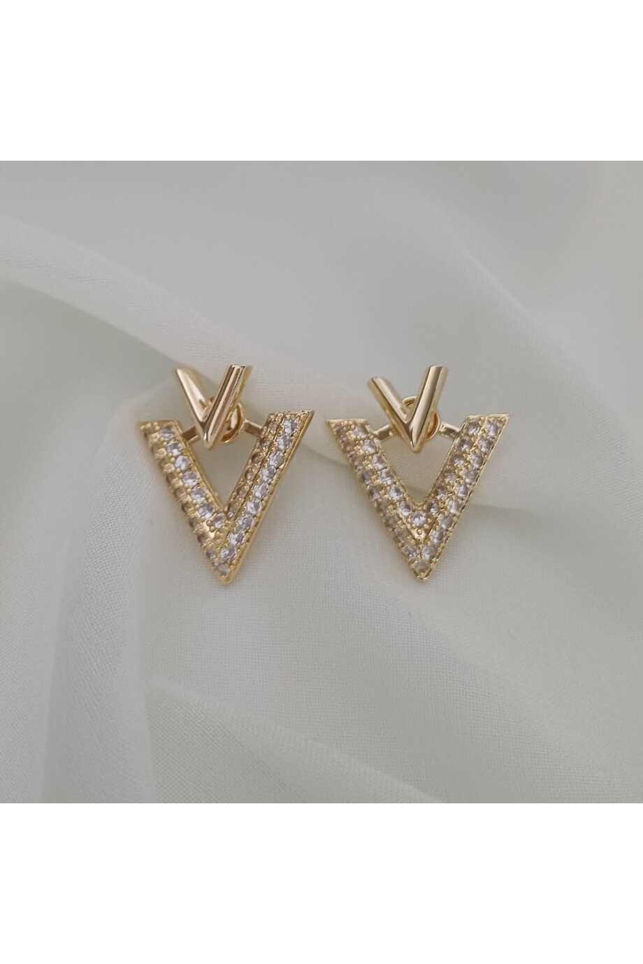 Gold Kadın Küpe Zirkon Taşlı