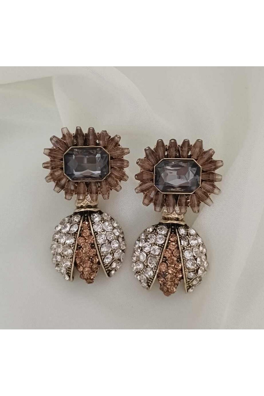 Sitrin,Zirkon ve Kristal Taşlı Kadın Küpe