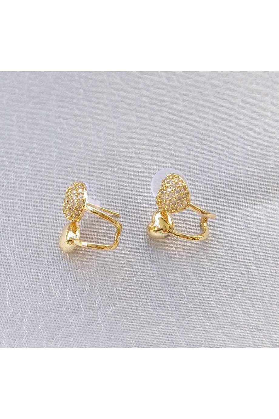 Kalpli Zirkon Taşlı Gold Kadın Küpe