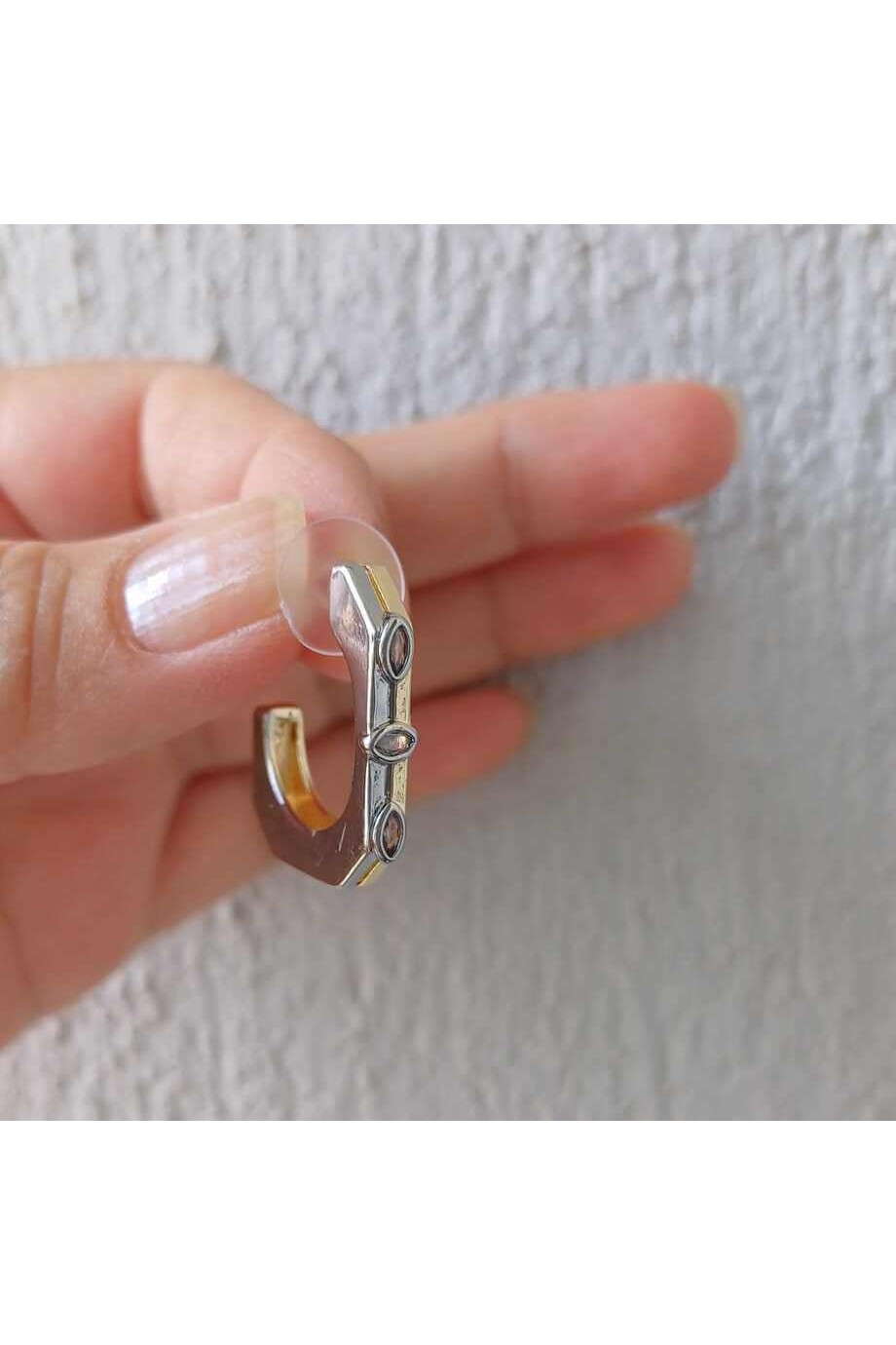 Gold ve Gümüş Renkli Zirkon Taşlı Kadın Küpe