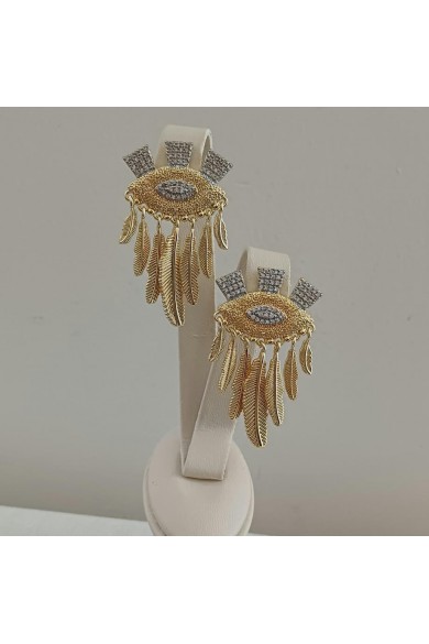 Gold Zirkon Taşlı Tasarım Kadın Küpe