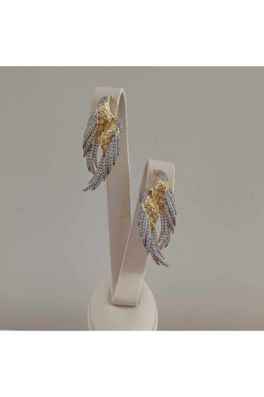 Gold Kuş Figürlü Zirkon Taşlı Kadın Küpe