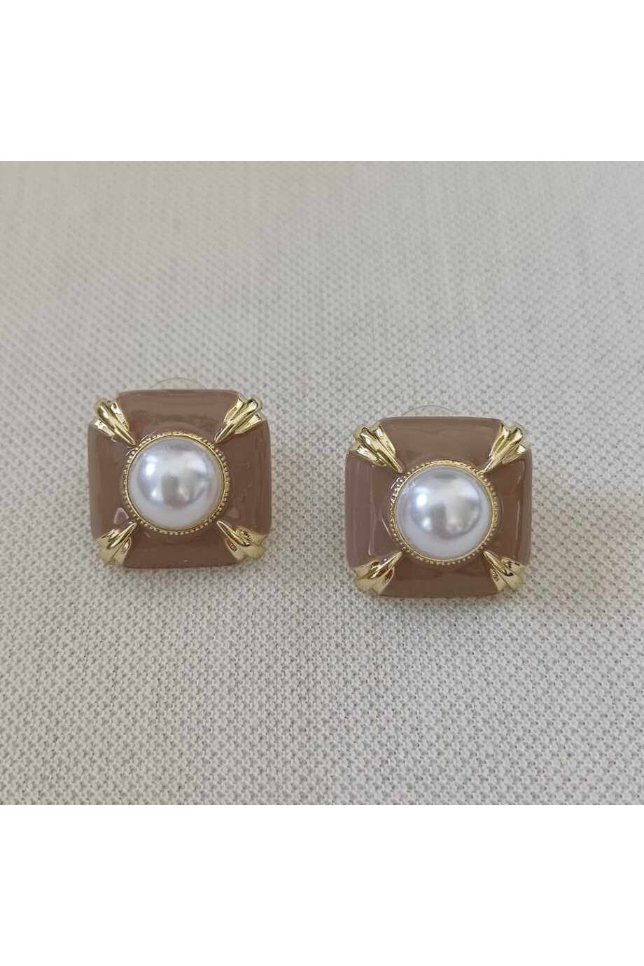 İnci Taşlı Gold Detaylı Kadın Küpe