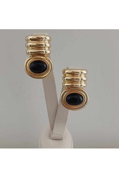 Oniks Taşlı Gold Kadın Küpe