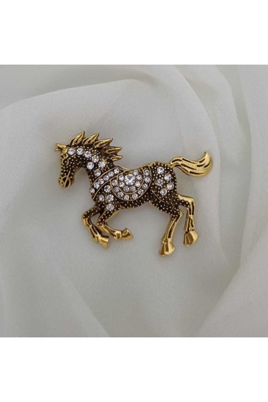 At Figürlü Zirkon Taşlı Broş