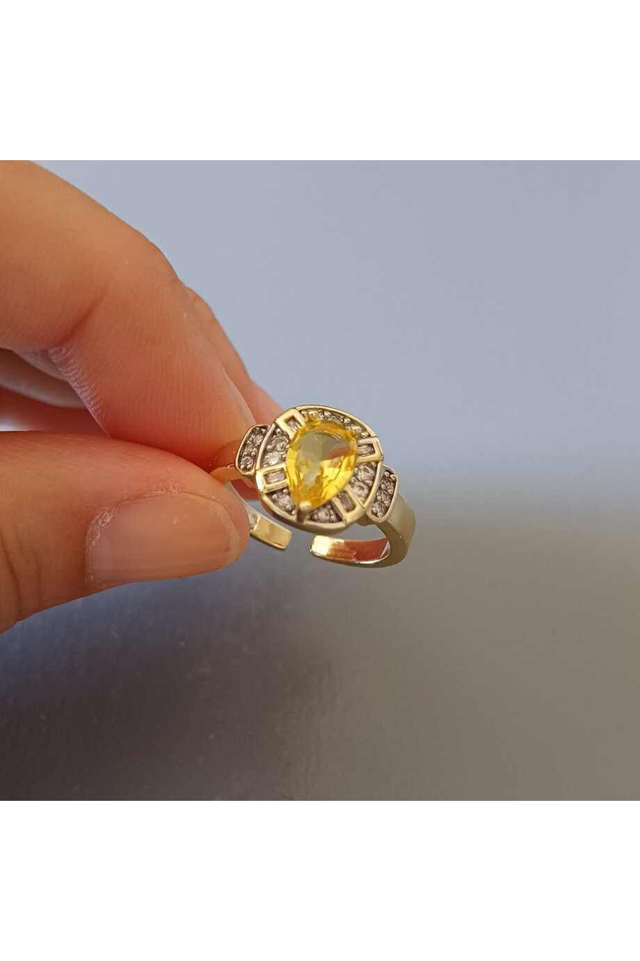 Sitrin ve Zirkon Taşlı Gold Kadın Yüzük