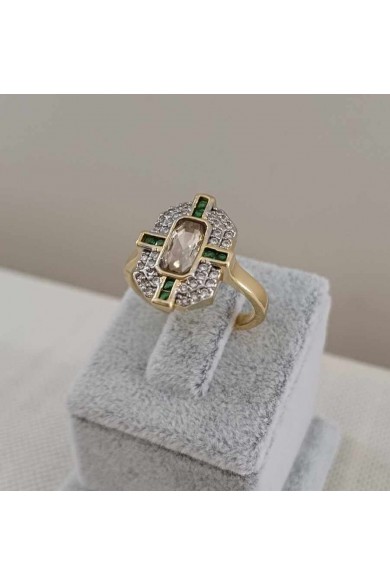 Yeşim ve Zirkon Taşlı Gold Kadın Yüzük